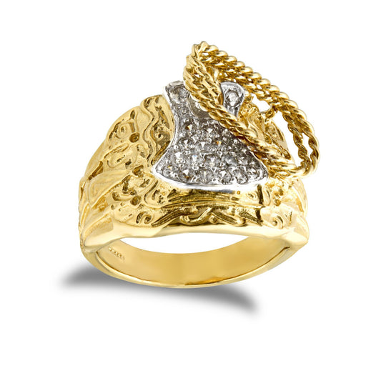 Mens 9ct Gold CZ Horse Saddle Rope Ring - JRN054B