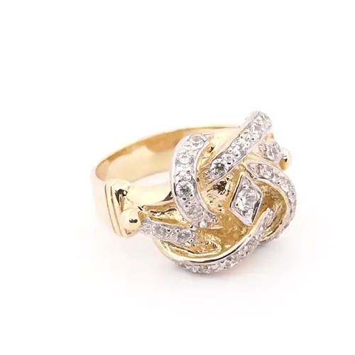 Mens 9ct Gold CZ Double Knot Ring - JRN064