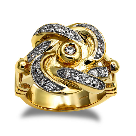 Mens 9ct Gold CZ Double Knot Ring - JRN065