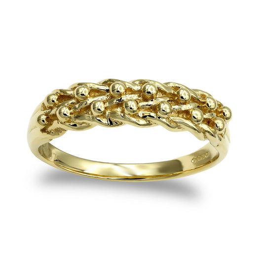 Mens 9ct Gold 2 Row King George III Keeper Guard Rope Edge Ring - JRN075