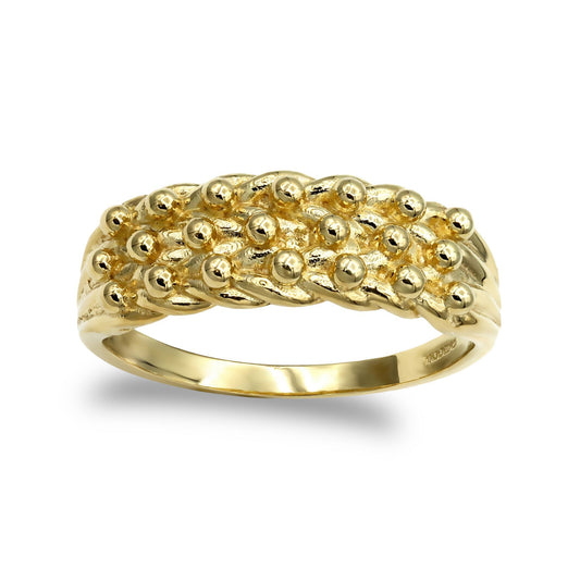 Mens 9ct Gold 3 Row King George III Keeper Guard Rope Edge Ring - JRN076