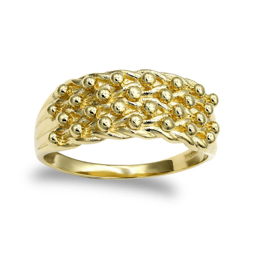 Mens 9ct Gold 4 Row King George III Keeper Guard Rope Edge Ring - JRN077