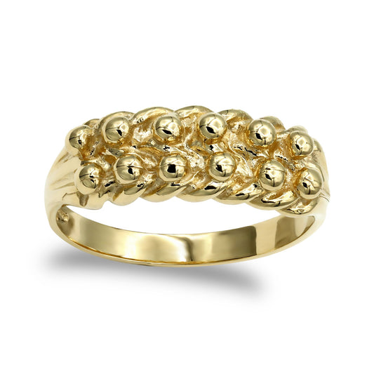 Mens 9ct Gold 2 Row King George III Keeper Guard Rope Edge Ring - JRN079
