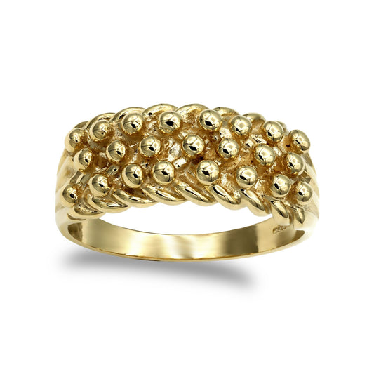 Mens 9ct Gold 3 Row King George III Keeper Guard Rope Edge Ring - JRN080
