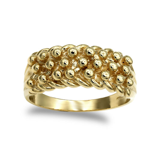 Mens 9ct Gold 3 Row King George III Keeper Guard Rope Edge Ring - JRN080