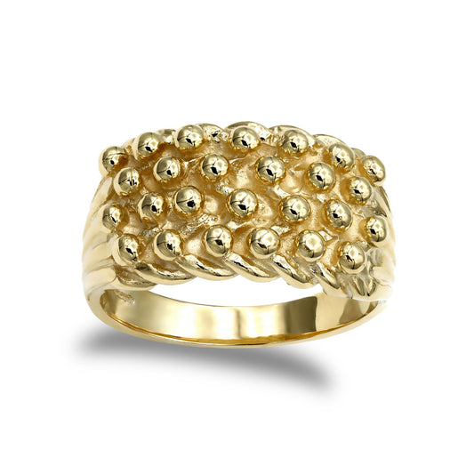 Mens 9ct Gold 4 Row King George III Keeper Guard Rope Edge Ring - JRN081