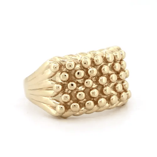 Mens 9ct Gold 5 Row King George III Keeper Guard Rope Edge Ring - JRN082