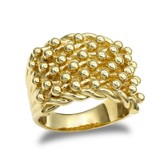 Mens 9ct Gold 6 Row King George III Keeper Guard Rope Edge Ring - JRN083