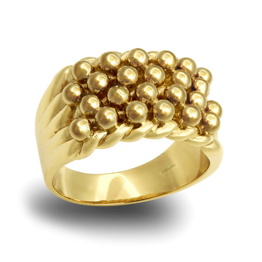Mens 9ct Gold 4 Row King George III Keeper Guard Rope Edge Ring - JRN084