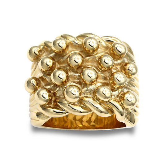 Mens 9ct Gold 4 Row King George III Keeper Guard Rope Edge Ring - JRN087