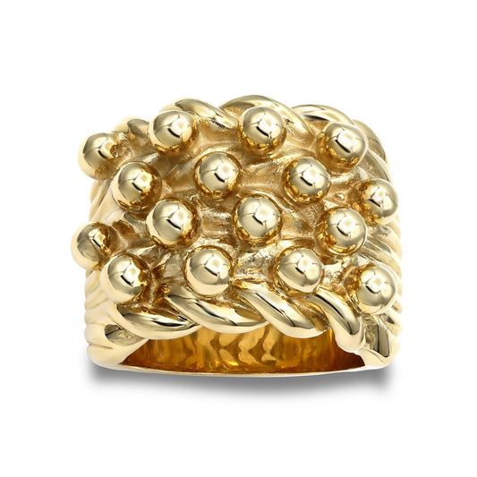 Mens 9ct Gold 4 Row King George III Keeper Guard Rope Edge Ring - JRN087
