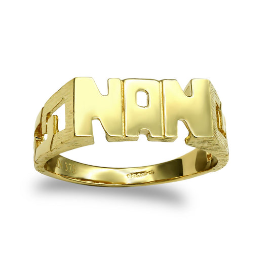 Ladies Solid 9ct Gold Curb Link Sides NAN Ring - JRN114A
