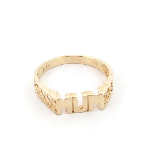 Ladies Solid 9ct Gold Basket Sides MUM Ring - JRN119