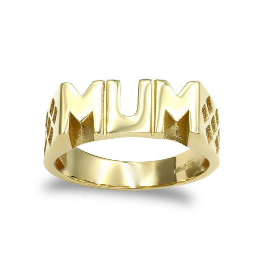 Ladies Solid 9ct Gold Basket Sides MUM Ring - JRN119A