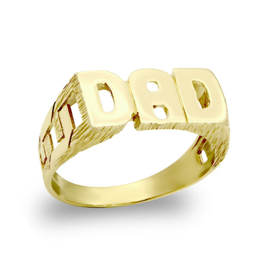 Mens Solid 9ct Gold Curb Link Sides DAD Ring - JRN126A