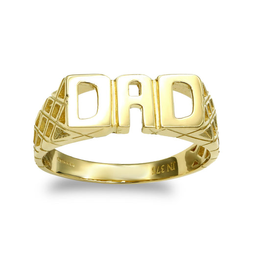 Mens Solid 9ct Gold Basket Sides DAD Ring - JRN128