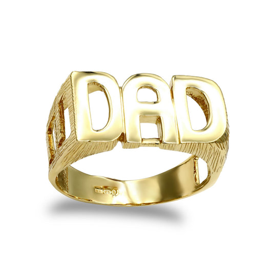 Mens Solid 9ct Gold Curb Link Sides DAD Ring - JRN129