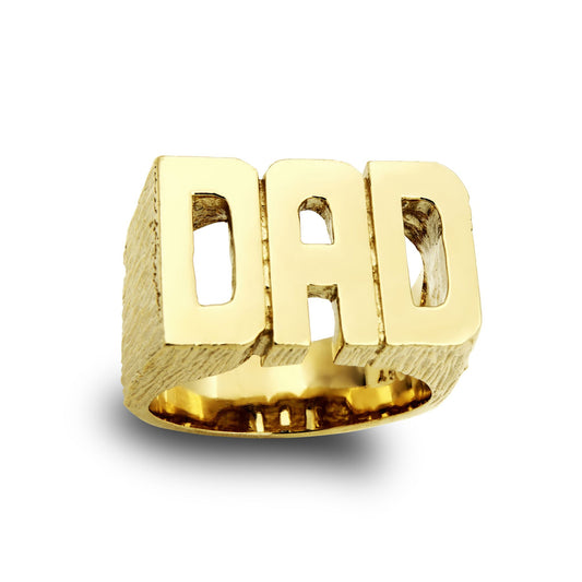 Mens Solid 9ct Gold Barked Sides DAD Ring - JRN130A