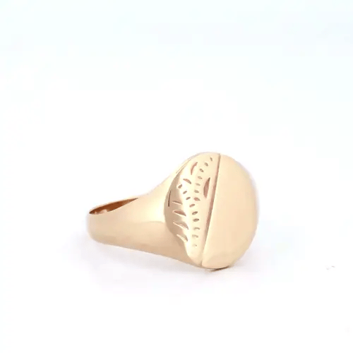 Mens Solid 9ct Gold Diamond Cut Oval Signet Ring - JRN135