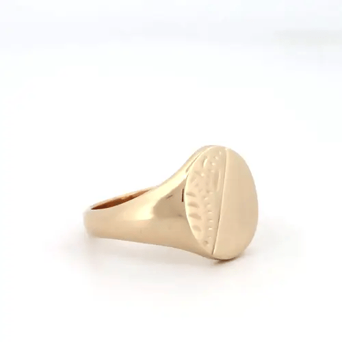 Mens Solid 9ct Gold Diamond Cut Oval Signet Ring - JRN139