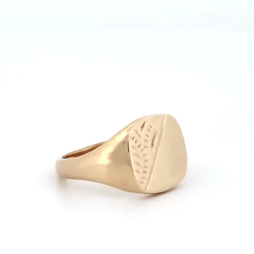 Mens 9ct Gold Diamond Cut Square Cushion Signet Ring - JRN141