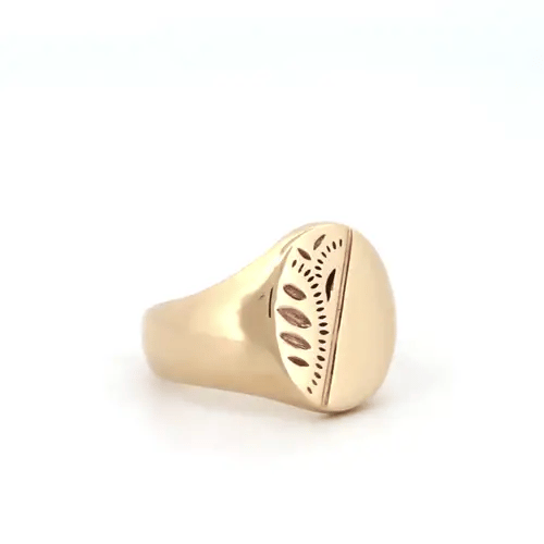 Mens Solid 9ct Gold Diamond Cut Oval Signet Ring - JRN143