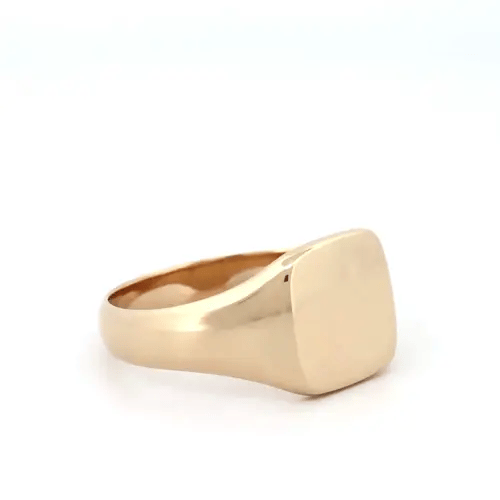 Mens Solid 9ct Gold Square Cushion Signet Ring - JRN144