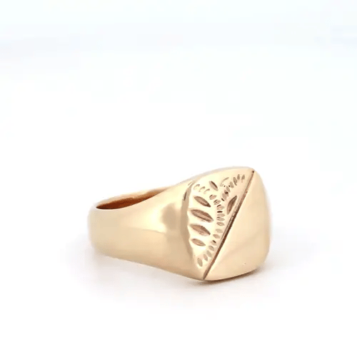 Mens 9ct Gold Diamond Cut Square Cushion Signet Ring - JRN145