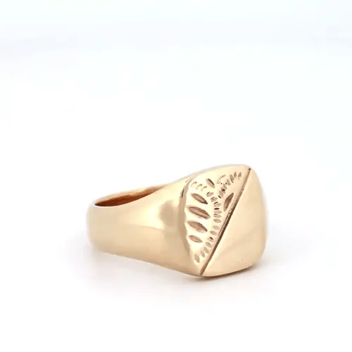 Mens 9ct Gold Diamond Cut Square Cushion Signet Ring - JRN145