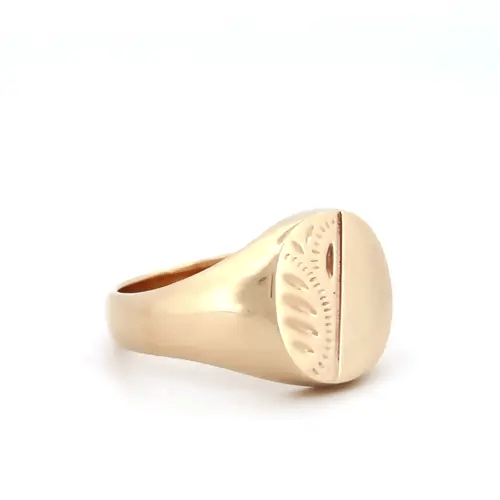 Mens Solid 9ct Gold Diamond Cut Oval Signet Ring - JRN147