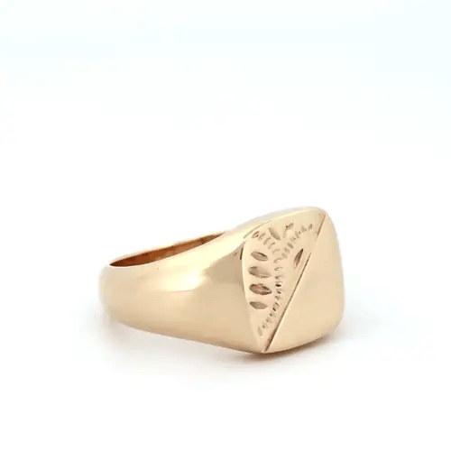 Mens 9ct Gold Diamond Cut Square Cushion Signet Ring - JRN149