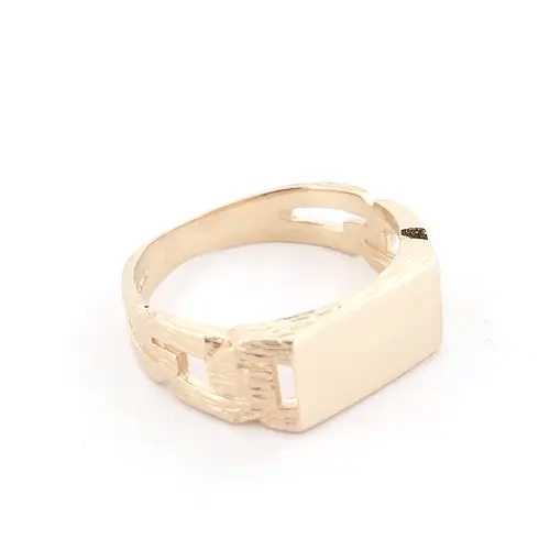 Mens Solid 9ct Gold Curb Link Rectangular Signet Ring - JRN153