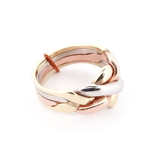 Unisex Solid 9ct Yellow White and Rose Gold 4 Piece Puzzle Ring - JRN159