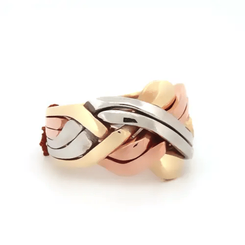 Mens Solid 9ct Yellow White and Rose Gold 6 Piece Puzzle Ring - JRN161