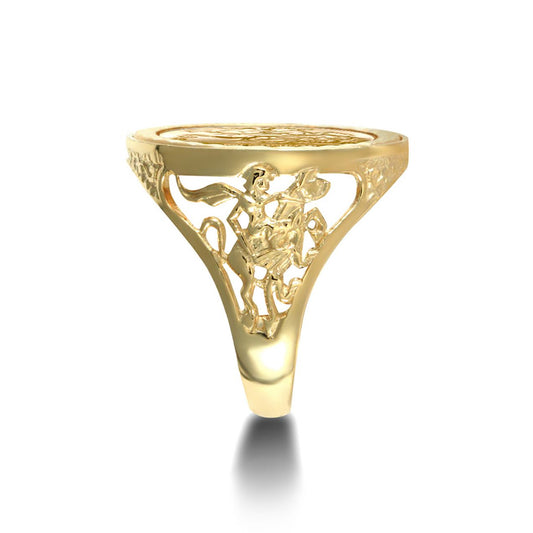 9ct Gold Dragon Slayer St George Ring (Full Sov Size) - JRN175-F