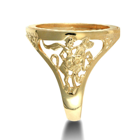 9ct Gold St George Dragon Slayer Full Sovereign Mount Ring - JRN175-F