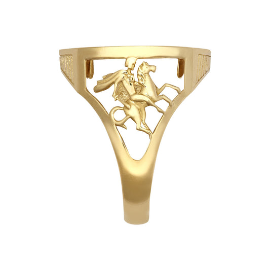 9ct Gold Dragon Slayer St George Ring (Full Sov Size) - JRN176-F