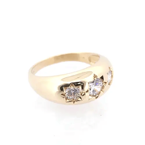 Mens 9ct Gold CZ Star Set 3 Stone Trilogy Gypsy Ring - JRN196