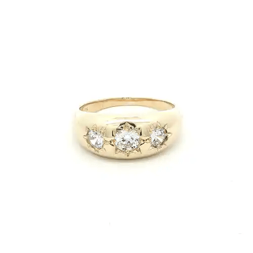 Mens 9ct Gold CZ Star Set 3 Stone Trilogy Gypsy Ring - JRN196