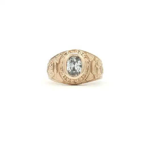 Mens 9ct Gold Oval CZ Solitaire University College Ring - JRN343