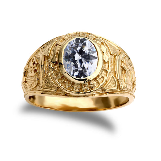Mens 9ct Gold Oval CZ Solitaire University College Ring - JRN343