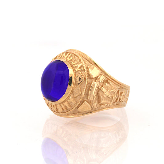 Mens 9ct Gold Sapphire-Blue Oval CZ University College Ring - JRN346