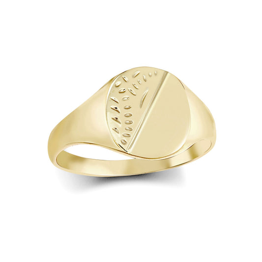 Boys Solid 9ct Gold Diamond Cut Oval Signet Ring - JRN457