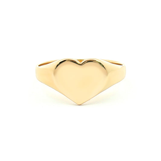 Ladies Solid 9ct Gold Love Heart Signet Ring - JRN458