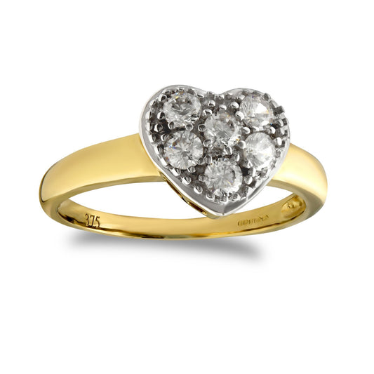9ct 2-Colour Gold CZ Pave Love Ring - JRN466