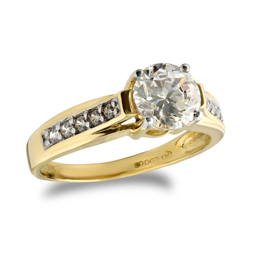 9ct Gold CZ Solitaire Shoulder Set Engagement Ring 6.5mm 1 Carat - JRN468