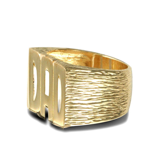 Mens Solid 9ct Gold Barked Sides DAD Ring - JRN504
