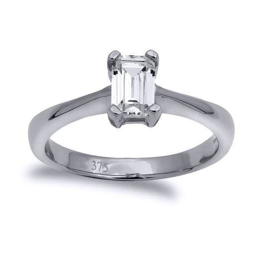 9ct White Gold CZ Solitaire Engagement Ring 6x4mm 0.50cts - JRN506
