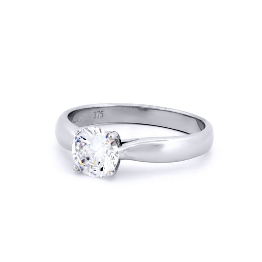 9ct White Gold CZ Solitaire Engagement Ring 6.5mm 1.00cts - JRN510