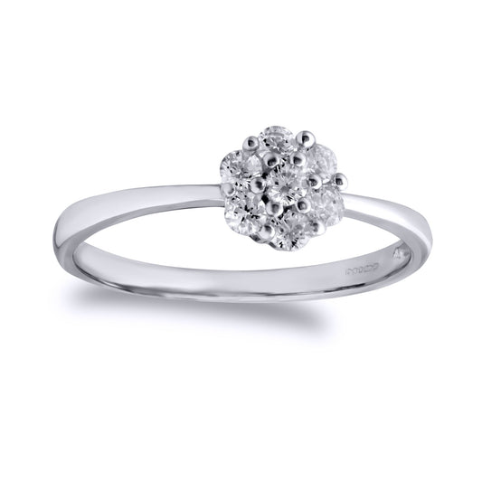 9ct White Gold CZ 7 Stone Cluster Engagement Ring - JRN520